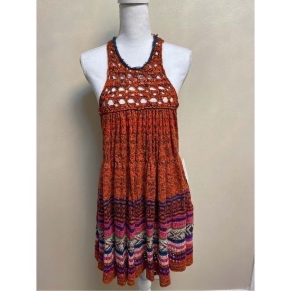 Free People Colorful Knit Mini Dress Sleeveless Xs Nwt
